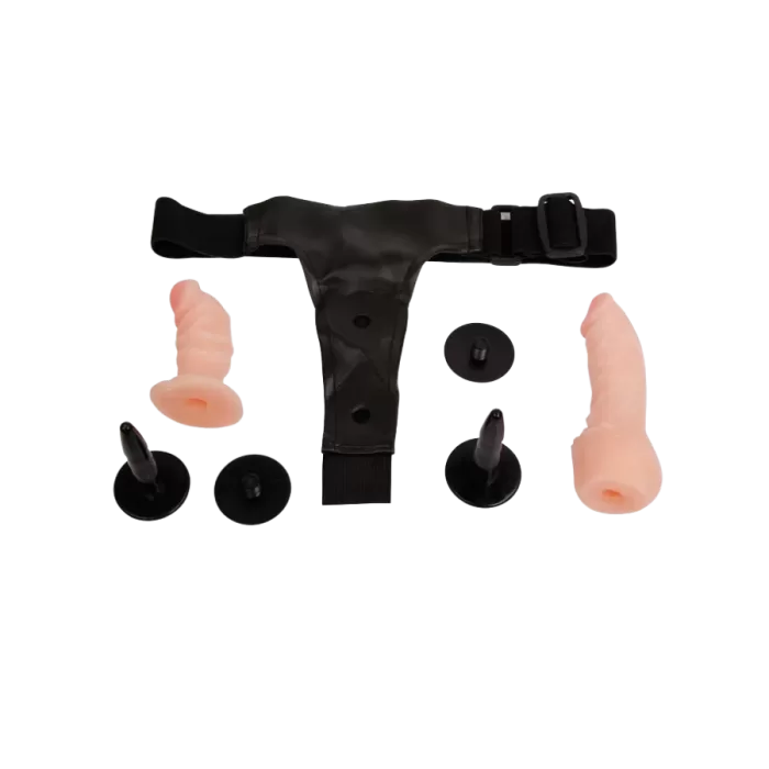 piezas del arnes con dildo doble y accesorios