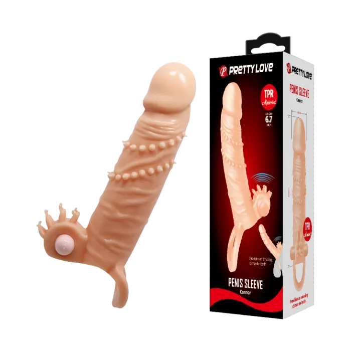 Funda extensora para pene Pretty Love con vibración y empaque original caja