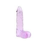 Dildo realista cristalino translúcido con tonalidad morada